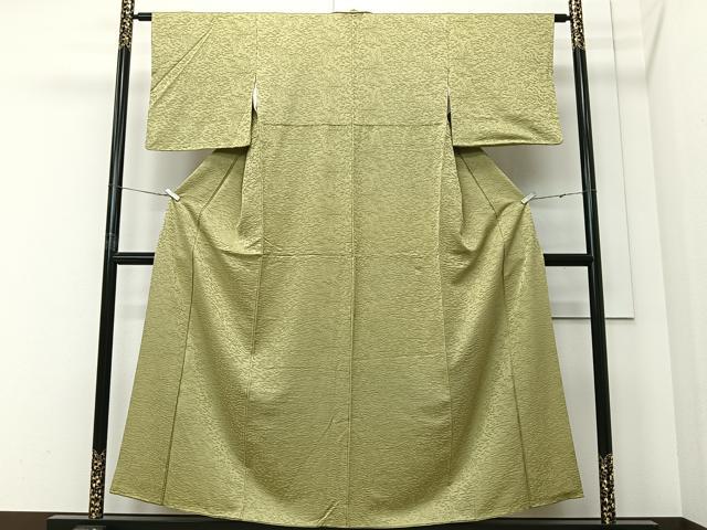 平和屋着物■上質な色無地 枝花地紋 苗色 正絹 逸品 CABI9265ua