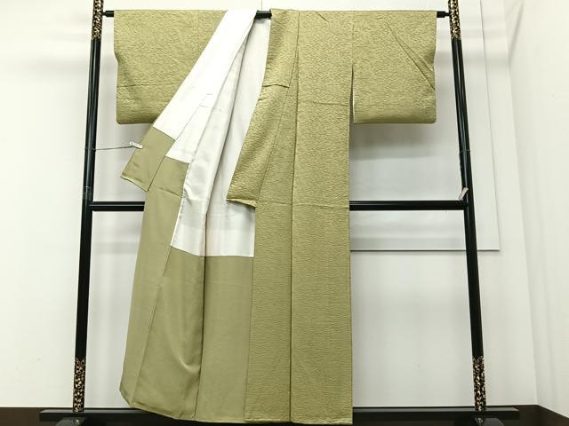 平和屋着物■上質な色無地 枝花地紋 苗色 正絹 逸品 CABI9265ua