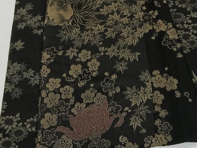平和屋着物∞羽織 寿光織 牡丹 黒地 銀糸 正絹 逸品 CABI9268ua