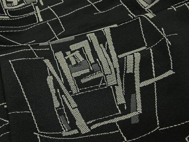 平和屋着物∞道中着 お召地 幾何学文 黒地 ロング丈 正絹 逸品 CABI9275ua