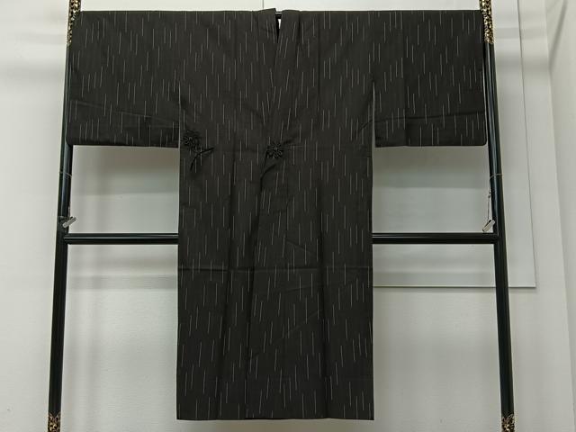 平和屋着物∞道中着 単衣 紬地 霞文 黒地 ロング丈 正絹 逸品 CABI9276ua