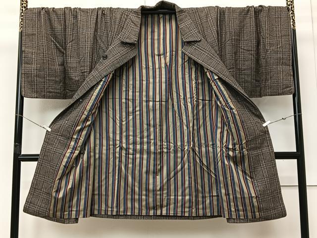 平和屋着物∞男性 角袖 格子 たとう紙付き ウール CABI9287ua