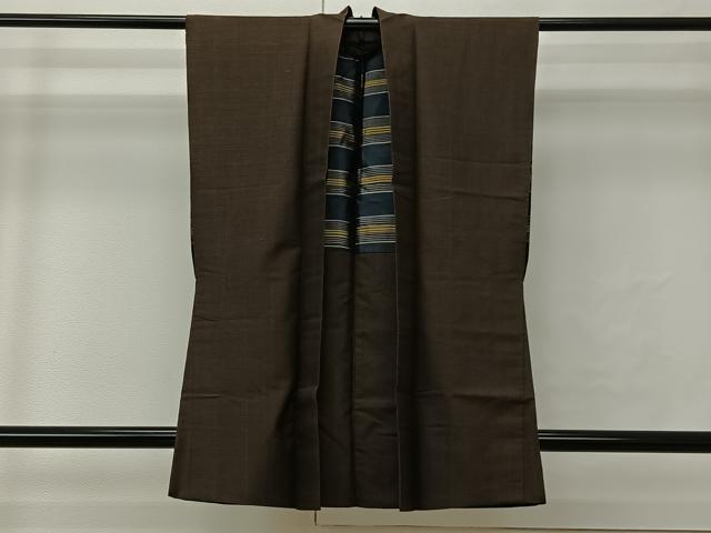 平和屋着物∞男性 袖無し羽織 紬地 憲法黒茶色 正絹 逸品 CABI9289ua
