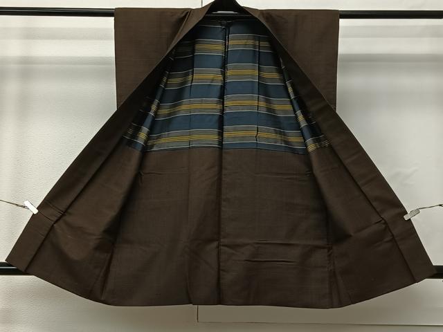 平和屋着物∞男性 袖無し羽織 紬地 憲法黒茶色 正絹 逸品 CABI9289ua