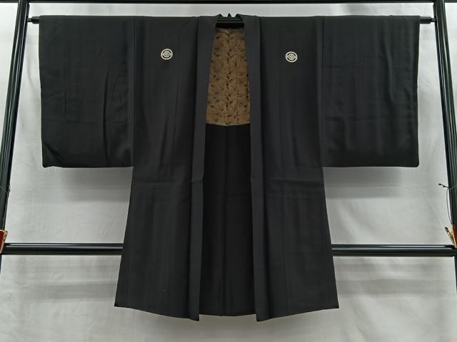 平和屋着物#男性 長羽織 黒紋付 正絹 逸品 CABI9318ua
