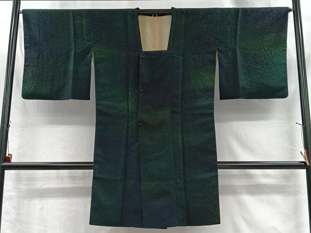 平和屋着物#道行コート 鉄泉染 草花地紋 暈し染め ロング丈 反端付き 正絹 逸品 CABI9322ua