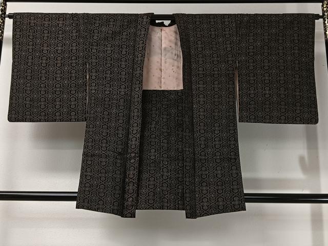 平和屋着物#羽織 更紗花文 黒地 正絹 逸品 CABI9337ua
