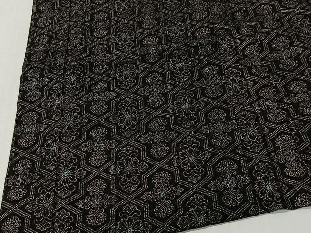 平和屋着物#羽織 更紗花文 黒地 正絹 逸品 CABI9337ua