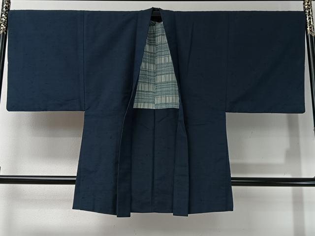 平和屋着物#男性 長羽織 髭紬 鉄紺色 正絹 逸品 CABI9340ua