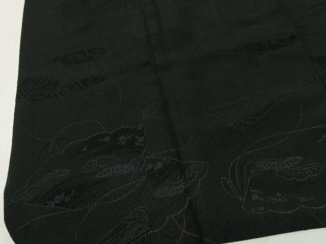 平和屋着物#道行コート 地紙松地紋 黒地 ロング丈 正絹 逸品 CABI9348ua