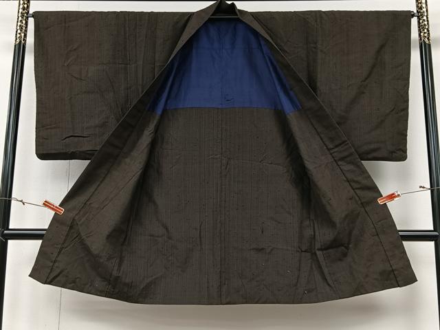 平和屋着物#男性 長羽織 髭紬地 縞 正絹 逸品 CABI9379ua