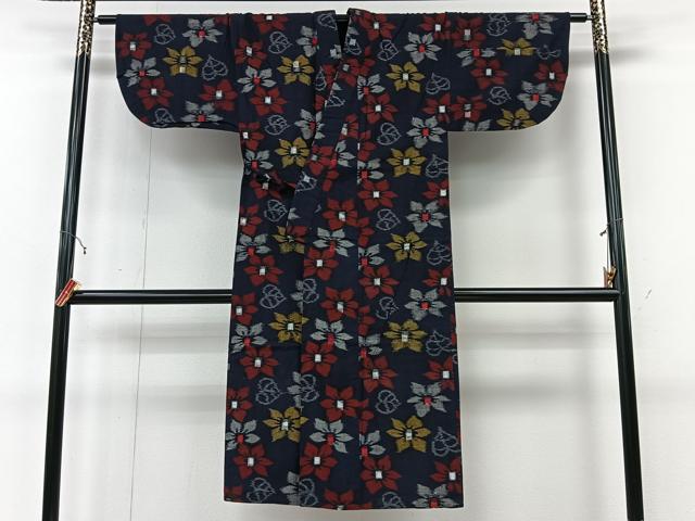 平和屋着物#久留米絣 道中着 単衣 草花文 ロング丈 綿 逸品 CABI9381ua