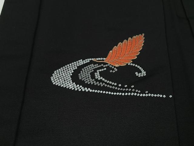 平和屋着物#羽織 駒刺繍 流水草葉文 黒地 金糸 正絹 逸品 CABI9388ua