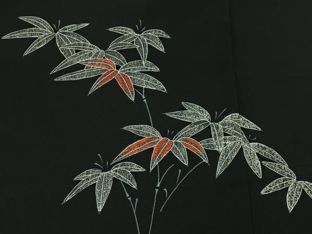 平和屋着物#羽織 刺繍 笹竹文 黒地 正絹 逸品 CABI9391ua