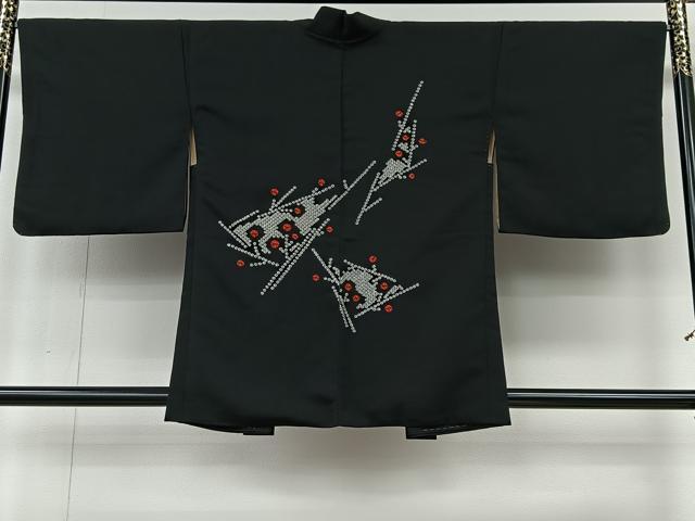 平和屋着物#羽織 絞り 枝花文 黒地 正絹 逸品 CABI9392ua