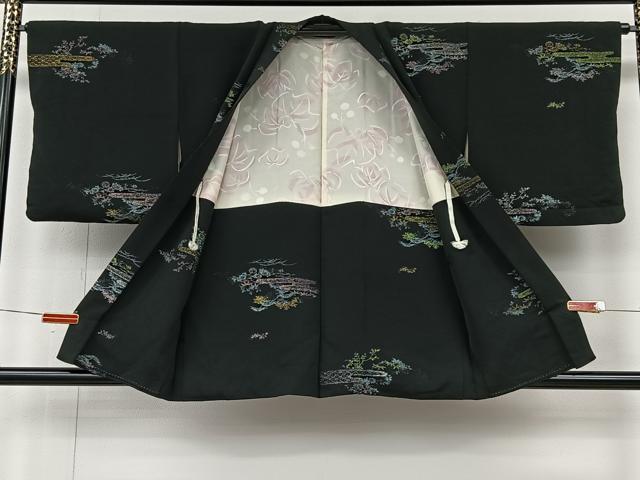 平和屋着物#羽織 寿光織 草花文 黒地 金銀糸 正絹 逸品 CABI9397ua