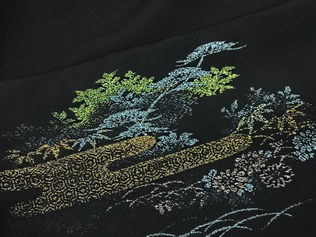 平和屋着物#羽織 寿光織 草花文 黒地 金銀糸 正絹 逸品 CABI9397ua