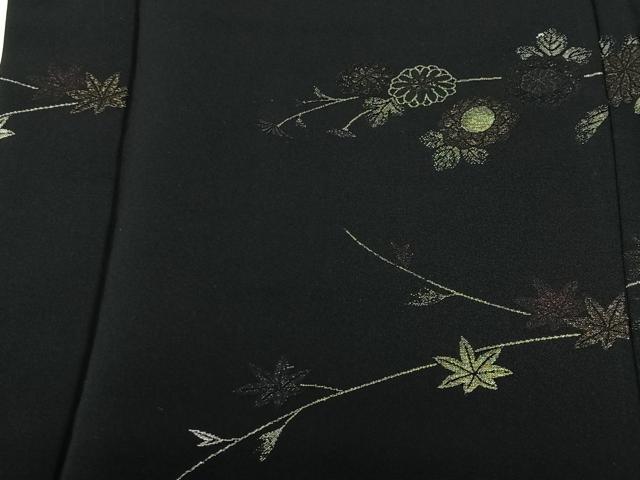 平和屋着物#羽織 寿光織 流水草花文 黒地 金糸 正絹 逸品 CABI9398ua