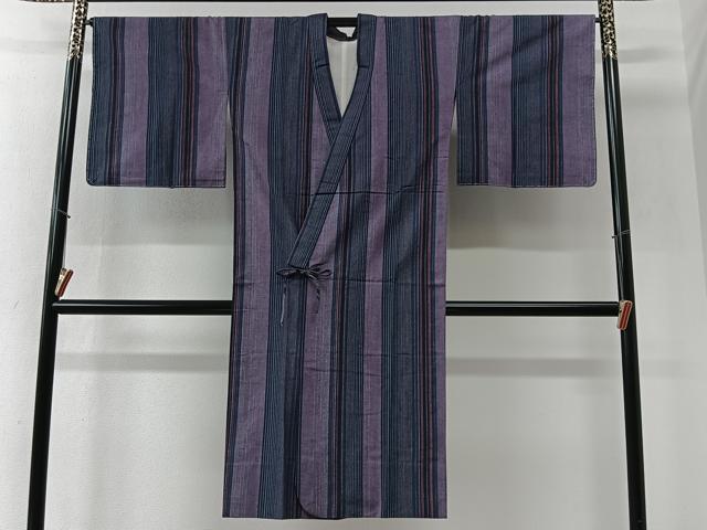 平和屋着物#道中着 紬地 縞 ロング丈 正絹 逸品 未使用 CABI9401ua