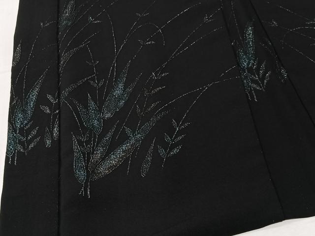 平和屋着物#羽織 寿光織 草葉文 黒地 金銀糸 正絹 逸品 CABI9406ua
