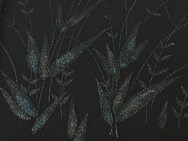 平和屋着物#羽織 寿光織 草葉文 黒地 金銀糸 正絹 逸品 CABI9406ua