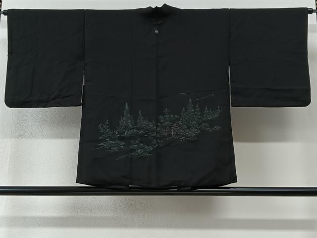 平和屋着物#羽織 寿光織 風景文 黒地 金銀糸 正絹 逸品 CABI9407ua