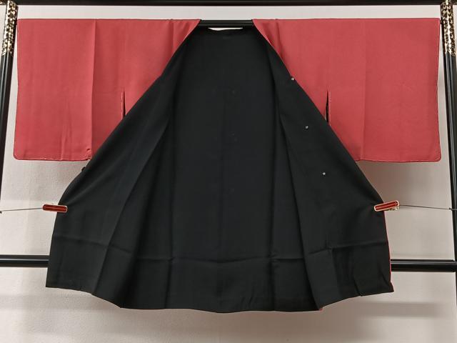 平和屋着物#道行コート リバーシブル 銀朱色 ロング丈 正絹 逸品 CABI9425ua