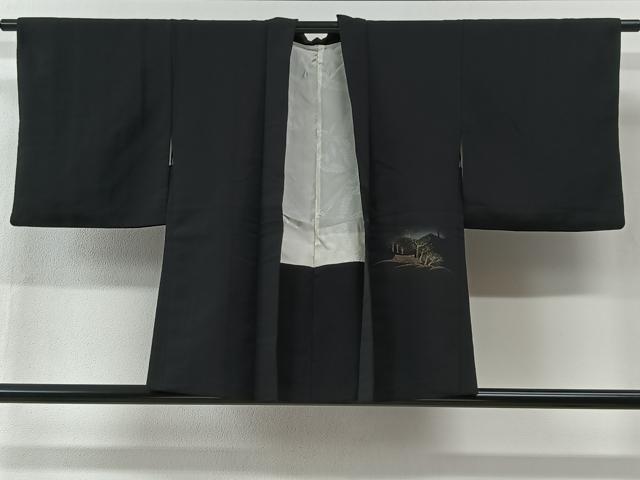 平和屋着物#羽織 風景文 黒地 金彩 正絹 逸品 CABI9426ua