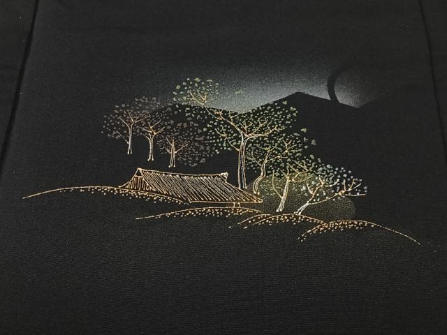 平和屋着物#羽織 風景文 黒地 金彩 正絹 逸品 CABI9426ua