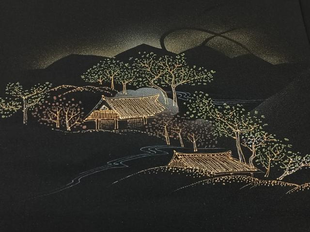 平和屋着物#羽織 風景文 黒地 金彩 正絹 逸品 CABI9426ua