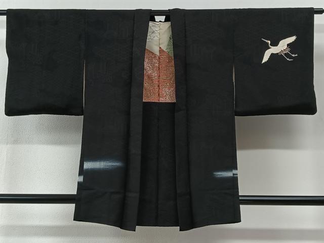 平和屋着物#羽織 舞鶴文 暈し染め 黒地 金彩 正絹 逸品 CABI9427ua