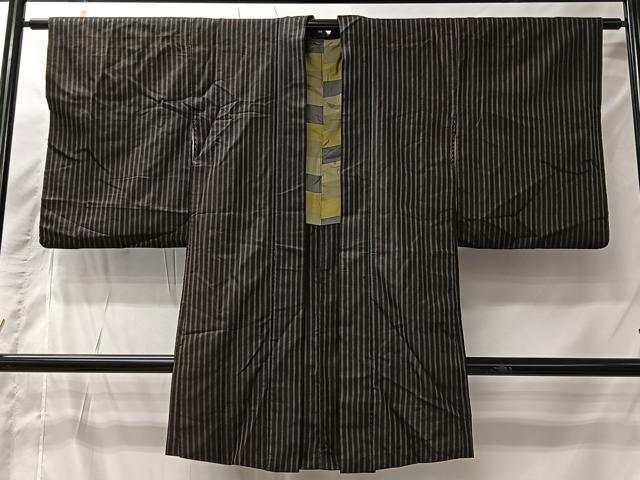 平和屋着物#長羽織 お召地 縞 正絹 逸品 CABI9432ua