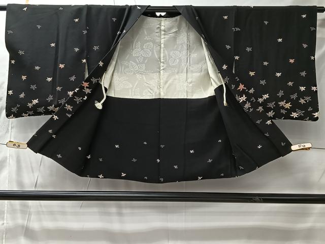 平和屋着物#羽織 舞花文 黒地 正絹 逸品 CABI9441ua
