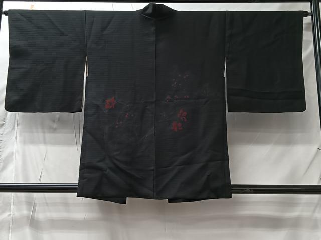 平和屋着物#羽織 寿光織 草花文 黒地 銀糸 正絹 逸品 CABI9456ua