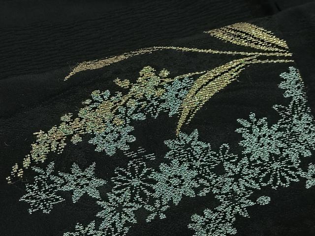 平和屋着物#羽織 寿光織 草花文 黒地 金銀糸 正絹 逸品 CABI9470ua