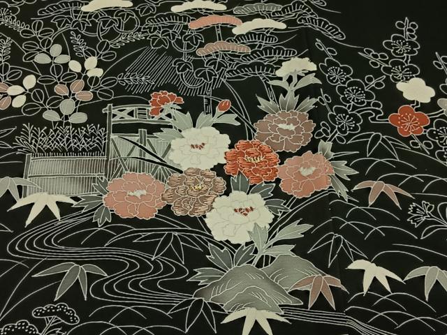 平和屋着物#羽織 刺繍 風景文 黒地 金糸 正絹 逸品 CABI9473ua