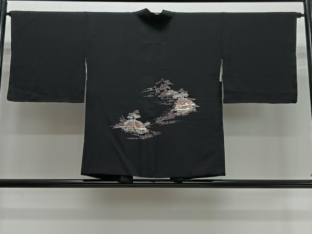 平和屋着物#羽織 刺繍 風景文 黒地 銀糸 正絹 逸品 CABI9483ua