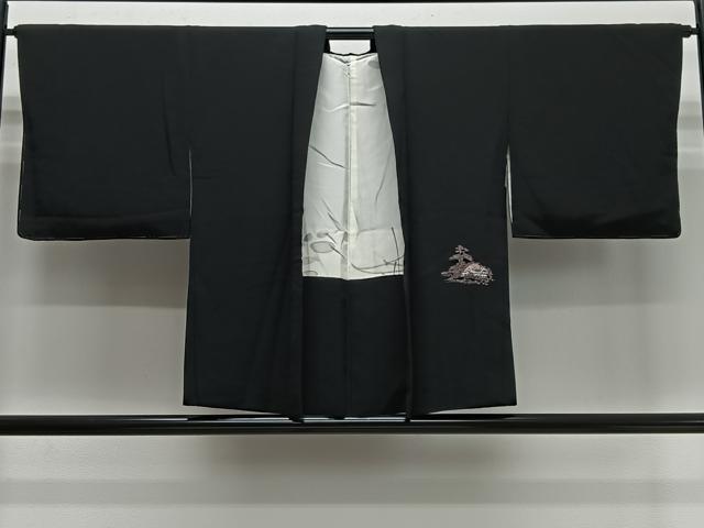 平和屋着物#羽織 刺繍 風景文 黒地 銀糸 正絹 逸品 CABI9483ua
