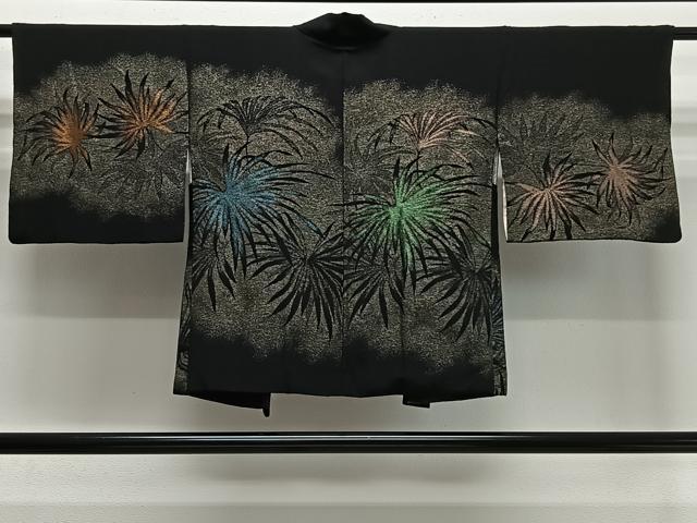 平和屋着物#羽織 寿光織 草葉文 黒地 金銀糸 正絹 逸品 CABI9484ua
