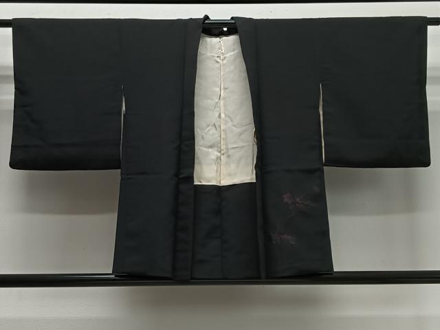 平和屋着物#羽織 寿光織 枝葉文 黒地 銀糸 正絹 逸品 CABI9488ua