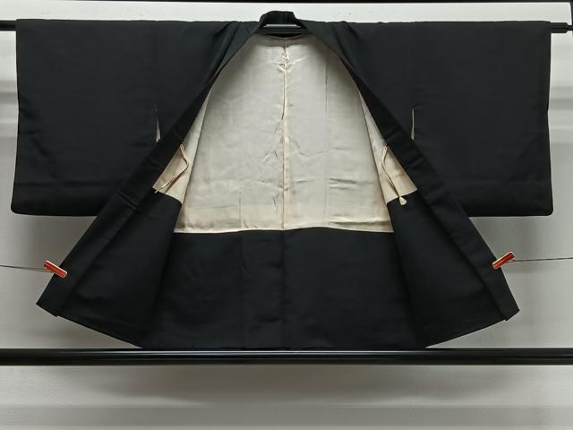 平和屋着物#羽織 寿光織 枝葉文 黒地 銀糸 正絹 逸品 CABI9488ua