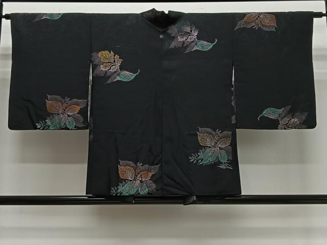 平和屋着物#羽織 寿光織 舞葉文 黒地 金糸 正絹 逸品 CABI9494ua