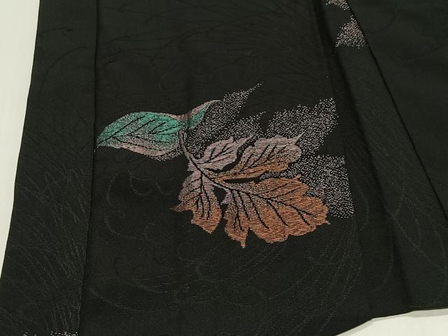 平和屋着物#羽織 寿光織 舞葉文 黒地 金糸 正絹 逸品 CABI9494ua