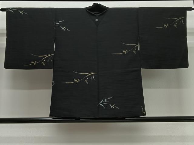 平和屋着物#羽織 寿光織 草葉文 黒地 金銀糸 正絹 逸品 CABI9511ua