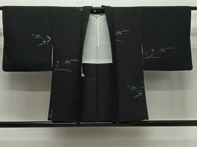 平和屋着物#羽織 寿光織 草葉文 黒地 金銀糸 正絹 逸品 CABI9511ua