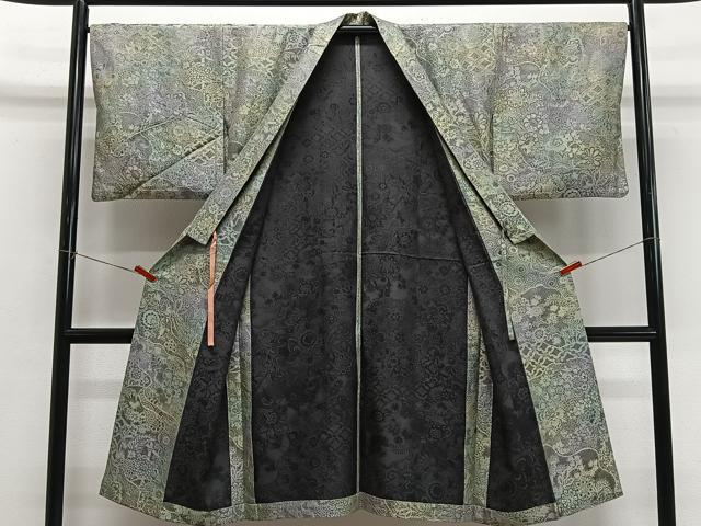 平和屋着物#道中着 単衣 更紗花唐草文 暈し染め ロング丈 正絹 逸品 CABI9525ua