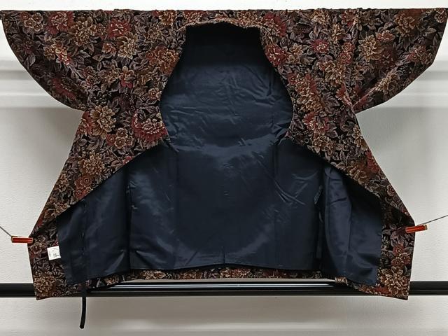平和屋着物#和装コート ベロア 草花文 黒地 綿 逸品 CABI9526ua