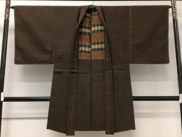 平和屋着物#男性 長羽織 紬地 格子 正絹 逸品 未使用 CABI9545ua