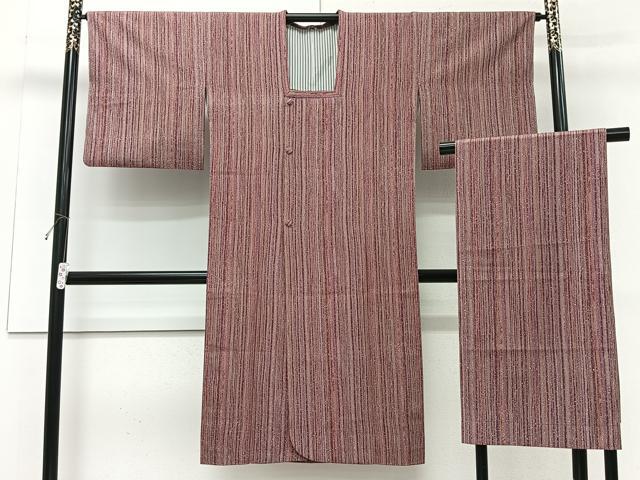 平和屋着物#道行コート 縞 ショール付き ロング丈 正絹 逸品 CABI9547ua