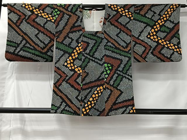 平和屋着物#道行コート 総絞り 抽象文様 黒地 正絹 逸品 CABI9579ua
